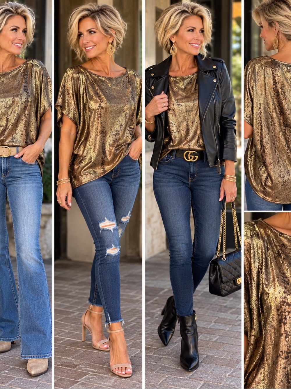 Source Unknown Metallic Gold Draped Short-Sleeve Top for Women